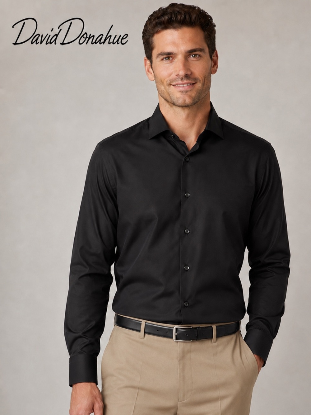 NWT David Donahue Trim Fit Black Dress Shirt 18 34/35 $155